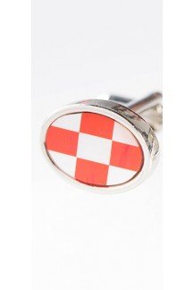Red and White Check Round Cufflink