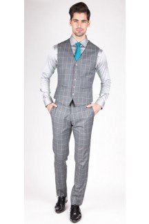 Grey with Green Tine Window Pane Vest