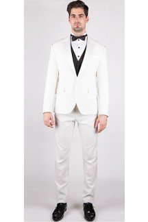 The Polo Club - Offwhite 3 Piece Custom Tuxedo (Maroon Vest)