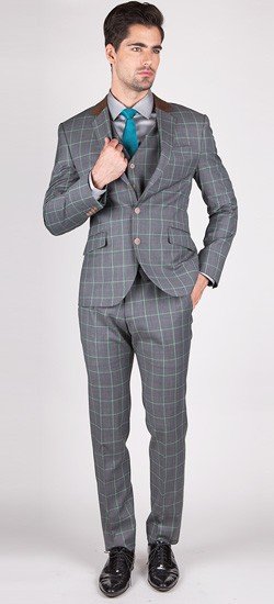 The Astaire - Grey/Green Window Pane 3 Piece Custom Suit
